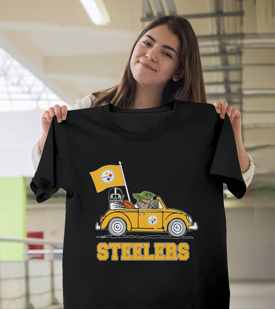 Pittsburgh Steelers Darth Vader Baby Yoda Driving Steelers Car T-Shirt