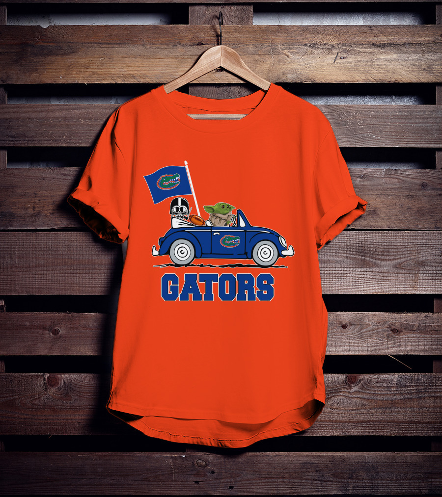 Florida Gators Darth Vader Baby Yoda Driving Car Star Wars Football T-Shirt
