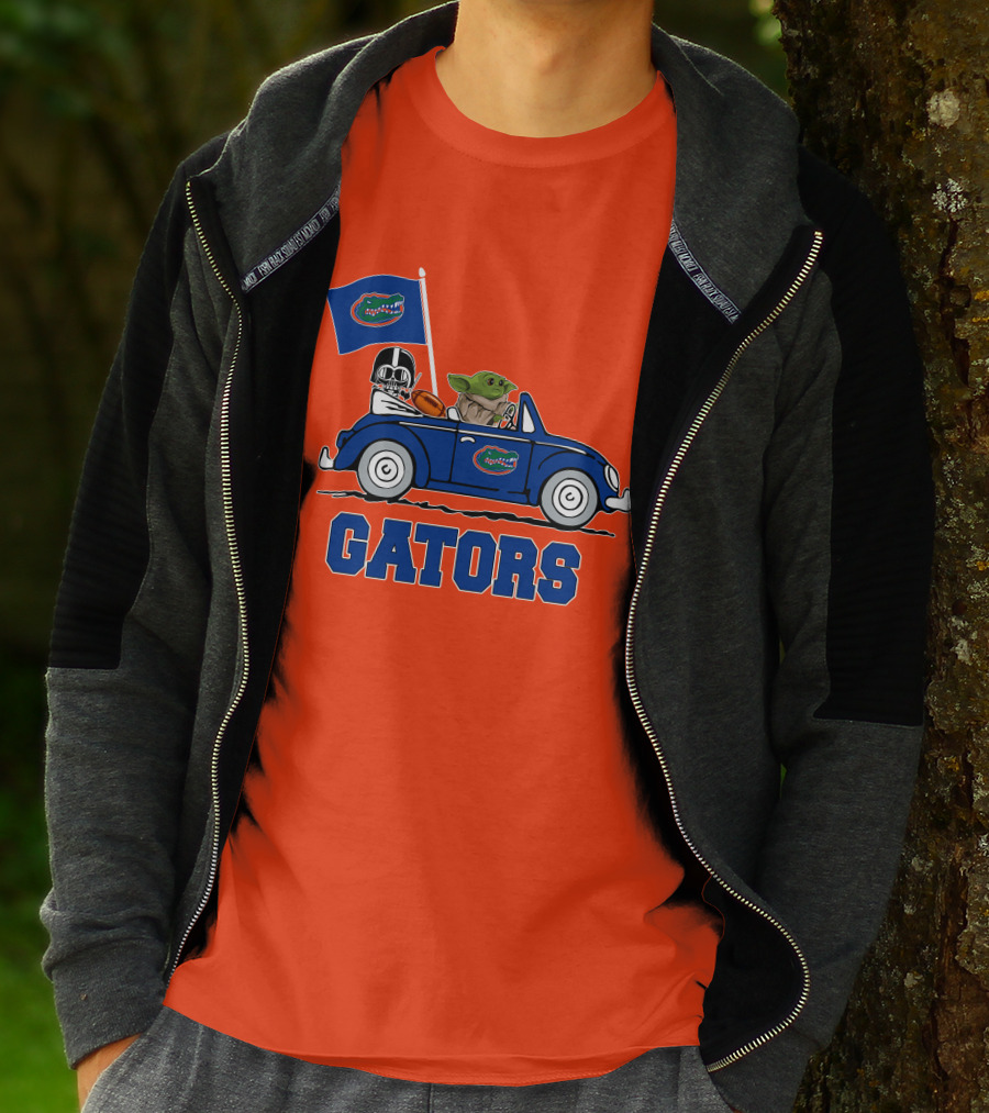 Florida Gators Darth Vader Baby Yoda Driving Car Star Wars Football T-Shirt
