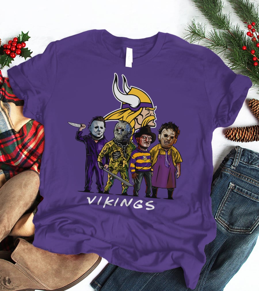 Minnesota Vikings Halloween Horror Icons Team Squad T-Shirt