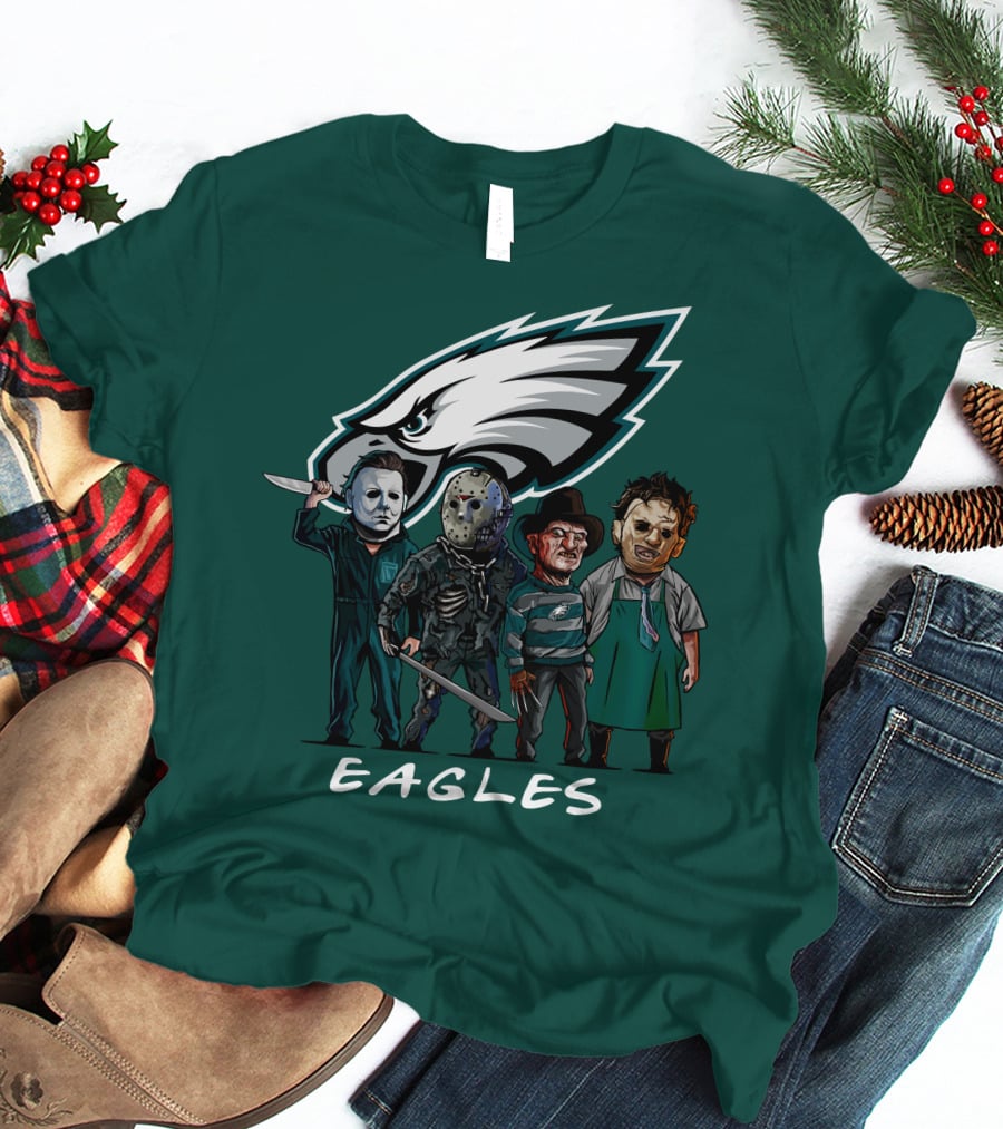 Philadelphia Eagles Halloween The Slasher Squad Horror Team Characters T-Shirt