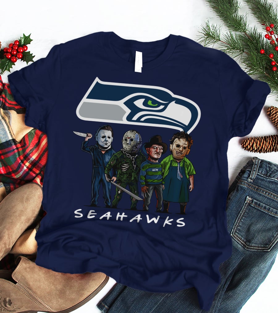Seattle Seahawks Halloween The Slasher Squad Teams Horror Characters T-Shirt