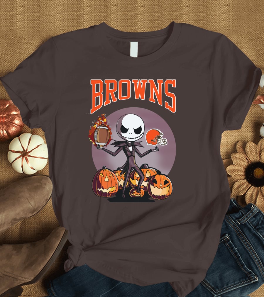 Browns Jack Skellington Cleveland Halloween Football Pumpkins T-Shirt