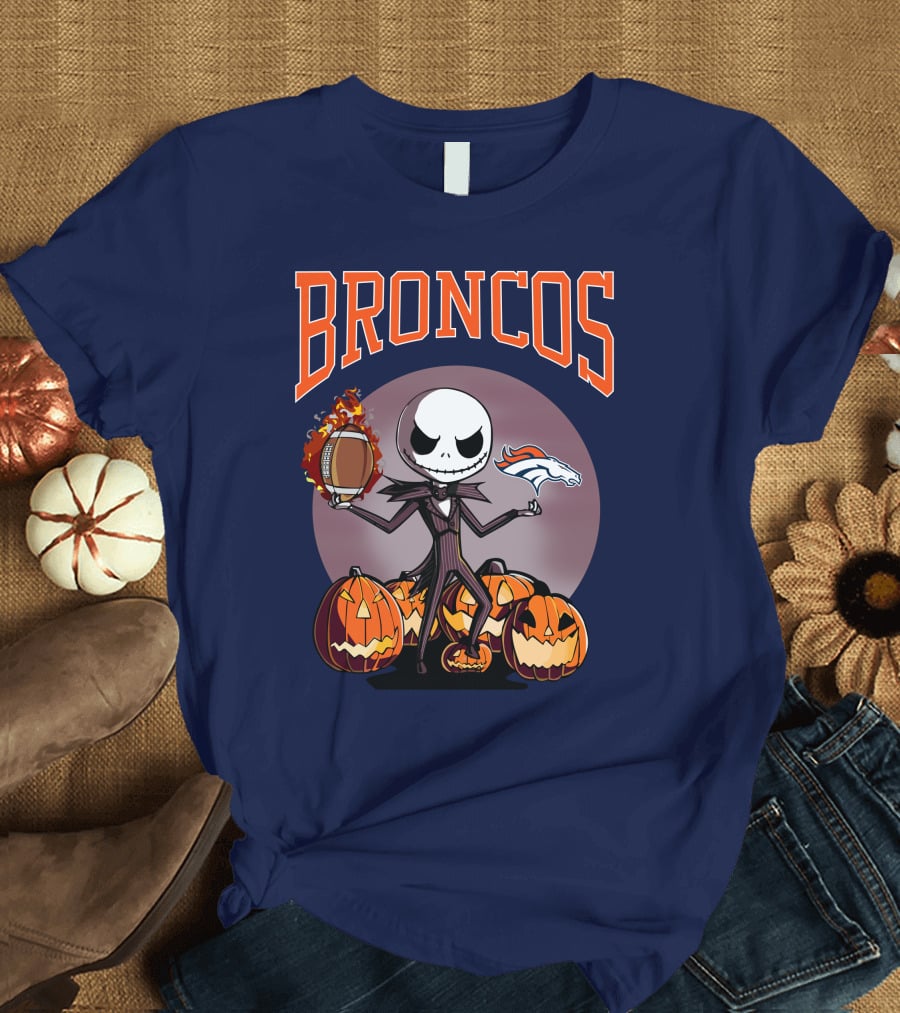 Broncos Jack Skellington Halloween Denver Football Pumpkins T-Shirt