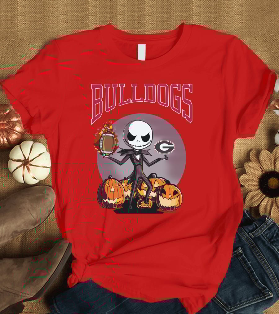 Georgia Bulldogs Jack Skellington Pumpkin Football Halloween T-Shirt