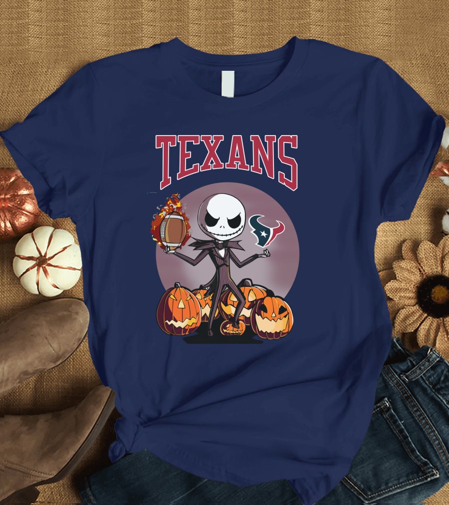 Texans Halloween Jack Skellington Football Pumpkins T-Shirt
