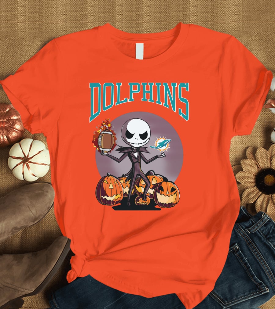 Dolphins Jack Skellington Halloween Miami Football Pumpkins T-Shirt
