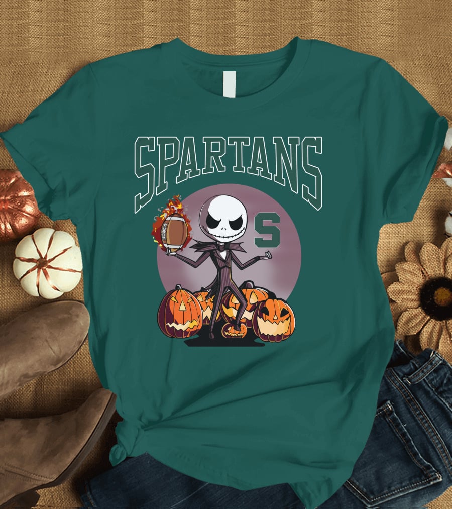 Michigan State Spartans Jack Skellington Football Halloween Pumpkins T-Shirt