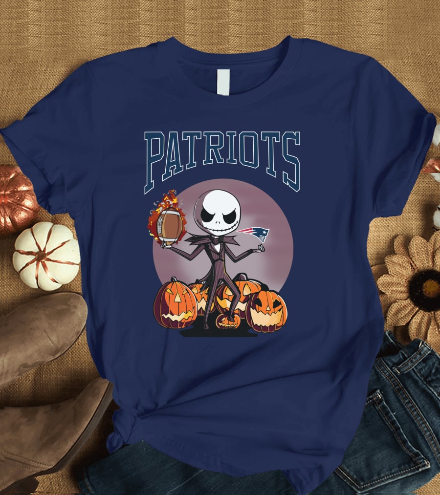 Patriots Jack Skellington Halloween New England Football Pumpkins T-Shirt