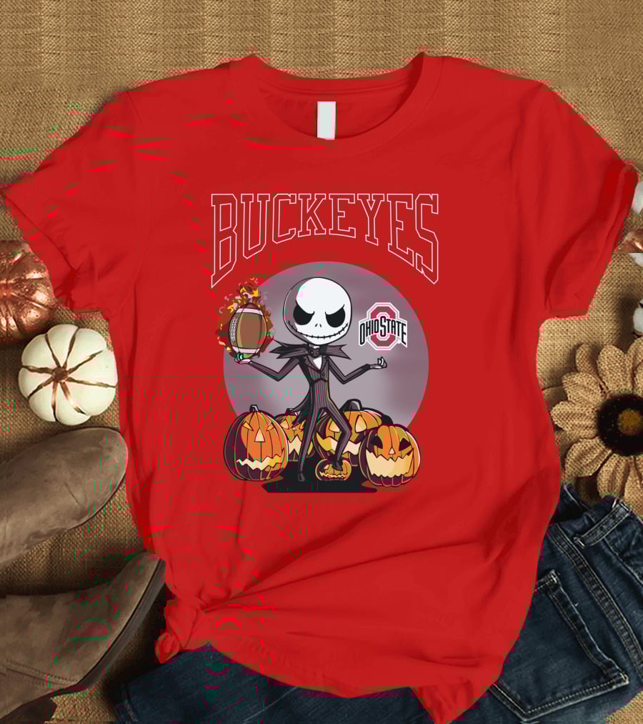 Ohio State Buckeyes Jack Skellington Halloween Football Pumpkins T-Shirt
