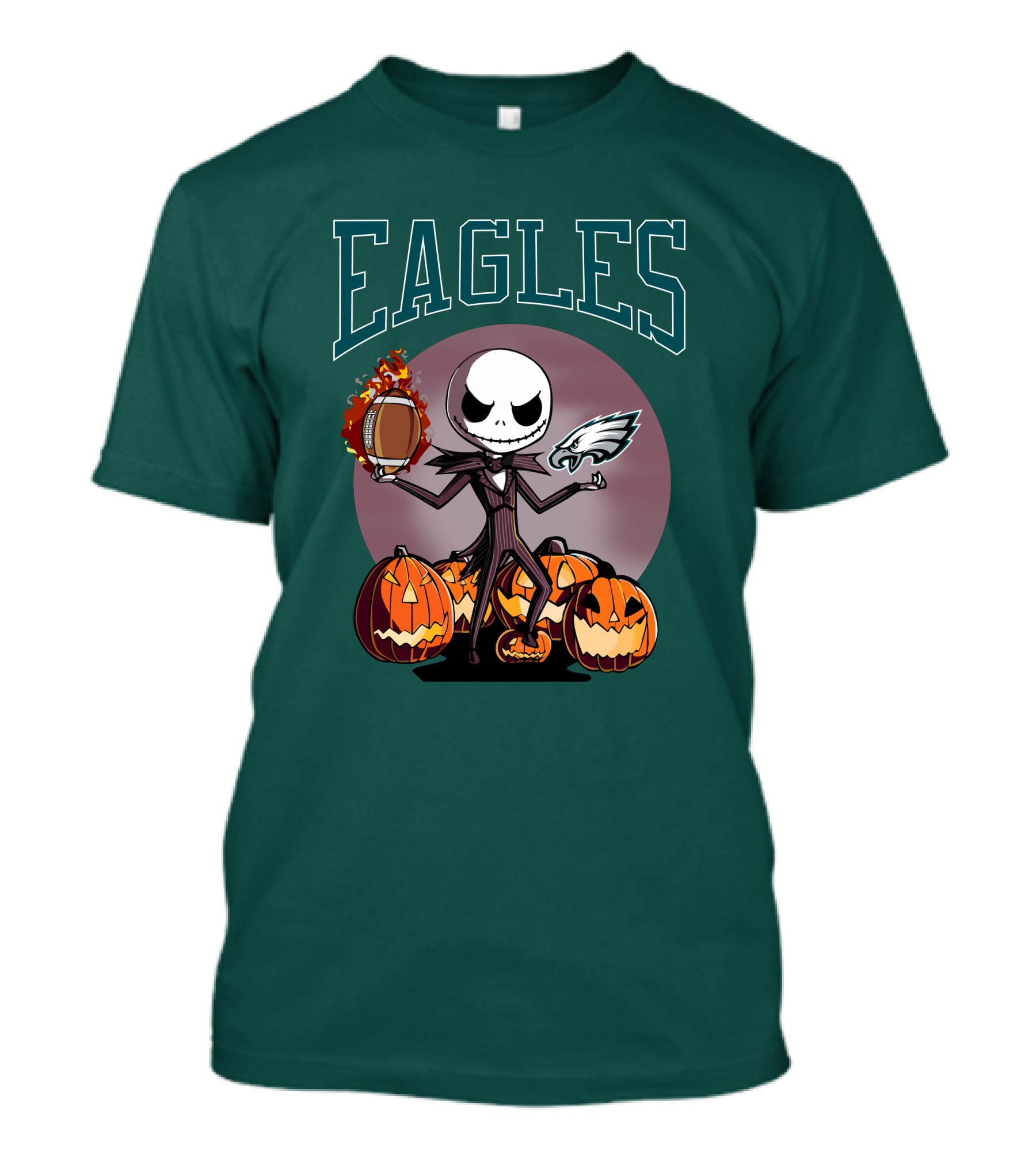Philadelphia Eagles Jack Skellington Halloween Football Pumpkins T-Shirt
