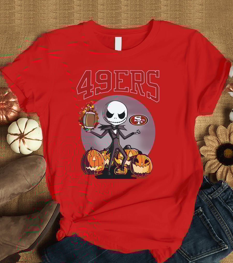 49ers Jack Skellington Halloween Pumpkins Sf Football T-Shirt