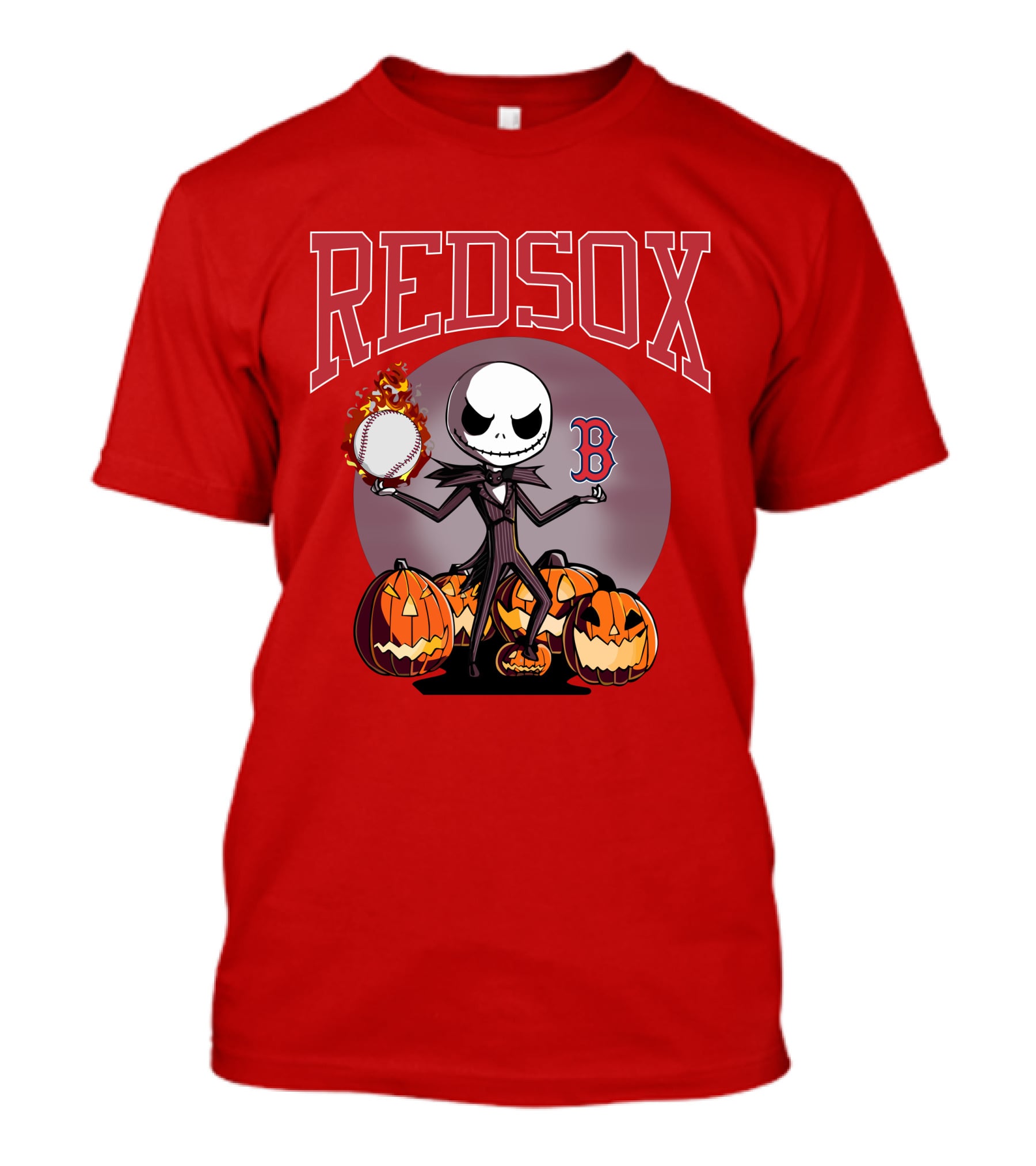 Red Sox Jack Skellington Halloween Pumpkins Baseball T-Shirt