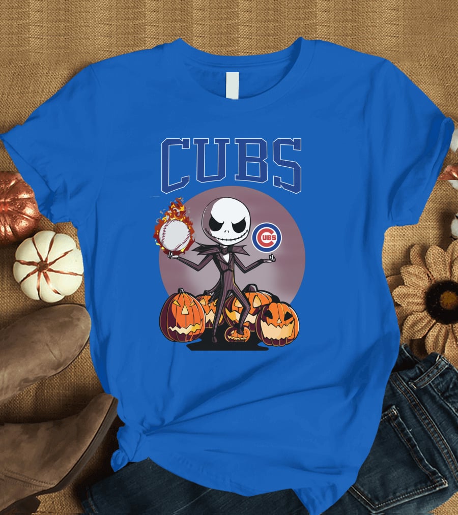 Cubs Jack Skellington Halloween Baseball Pumpkin T-Shirt