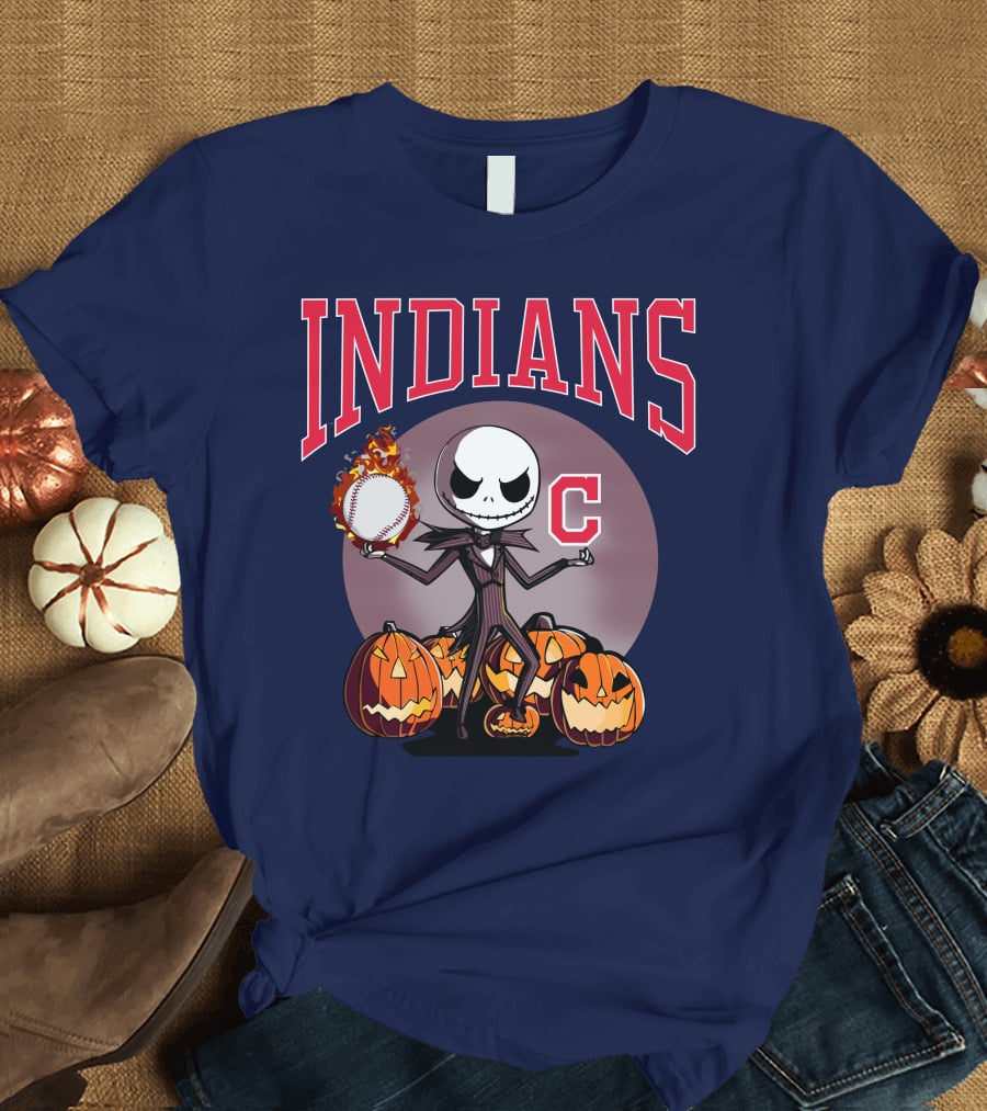 Indians Jack Skellington Halloween Baseball Pumpkins T-Shirt