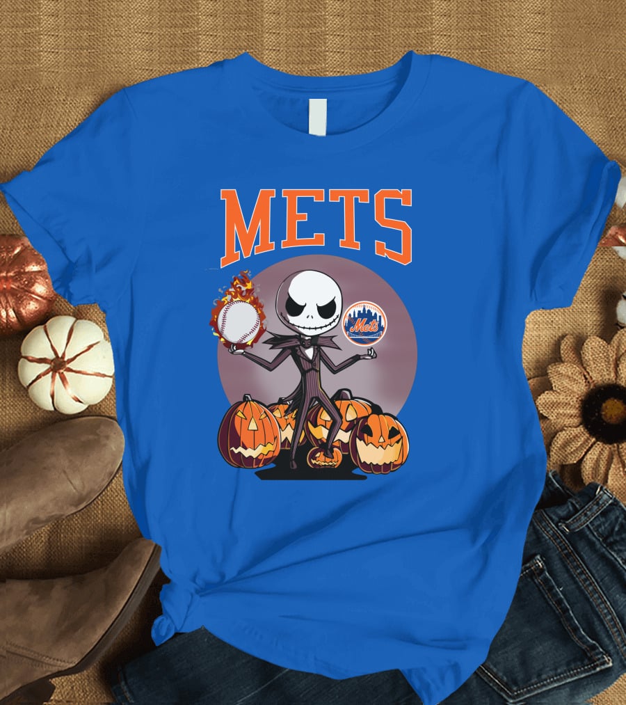 Mets Halloween With Jack Skellington And Pumpkins T-Shirt