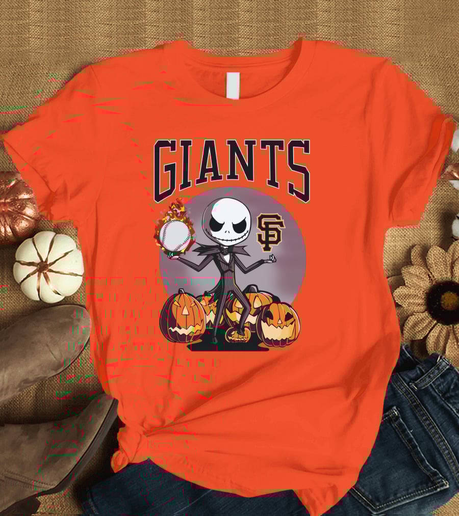 Giants Jack Skellington SF Logo Halloween Pumpkins Baseball T-Shirt