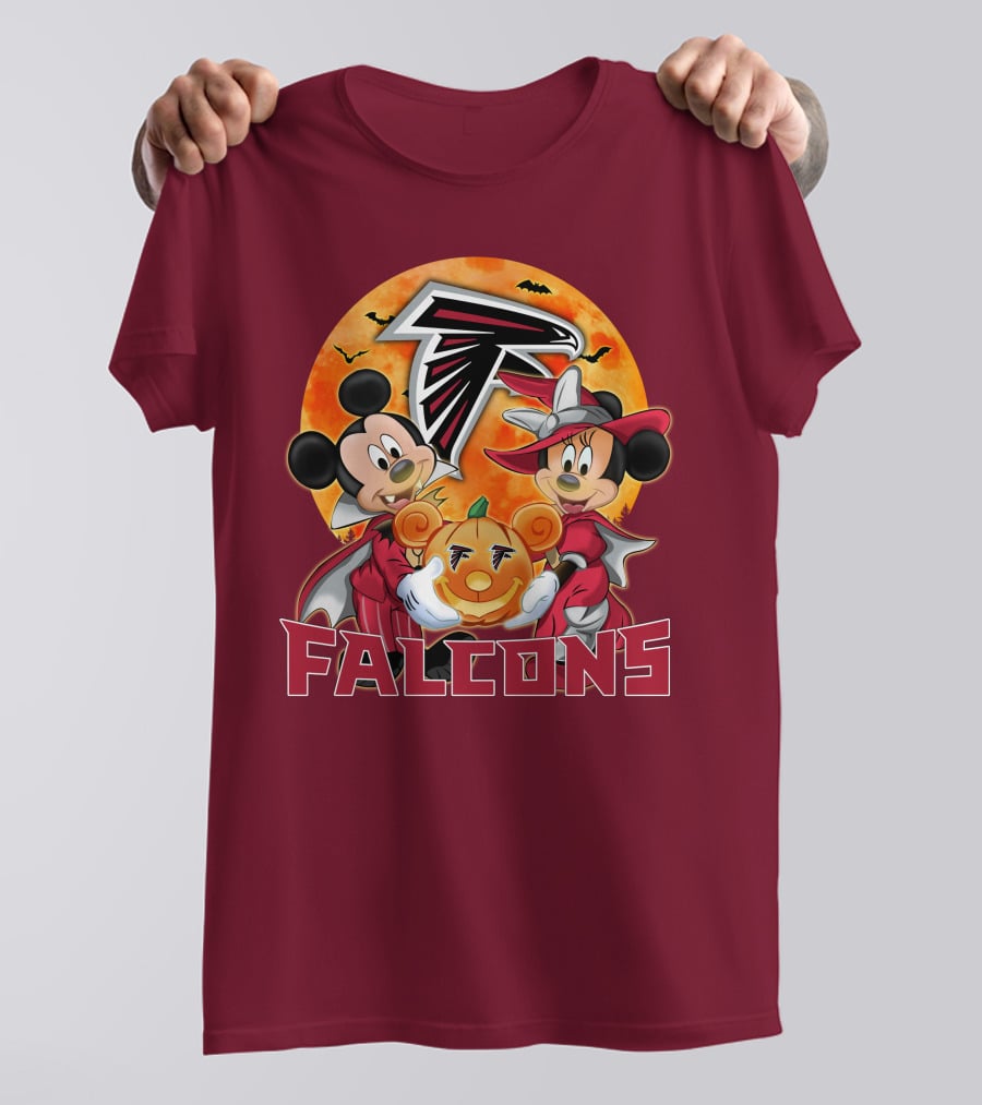 Atlanta Falcons Mickey Mouse Minnie Mouse Halloween Pumpkin T-Shirt