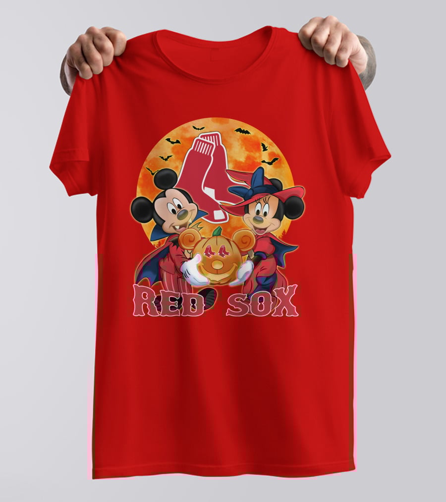 Boston Red Sox Mickey And Minnie Mouse Halloween Pumpkin T-Shirt