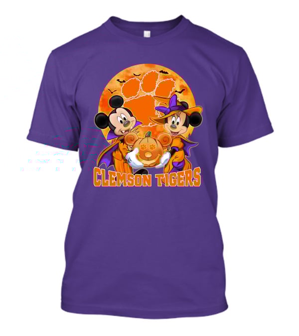 Clemson Tigers Mickey Mouse Minnie Mouse Halloween Pumpkin T-Shirt