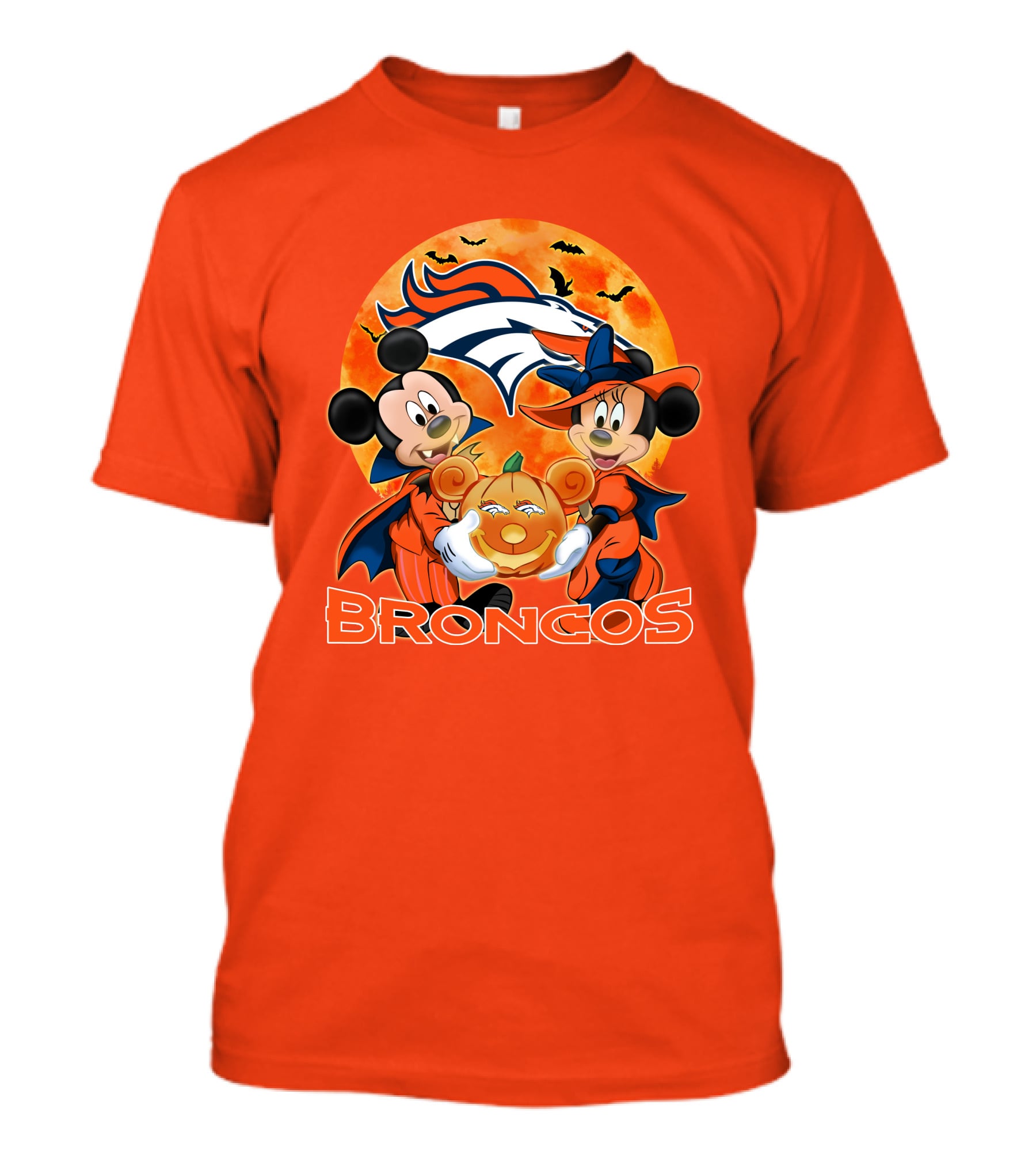 Denver Broncos Mickey Mouse And Minnie Mouse Halloween Broncos T-Shirt