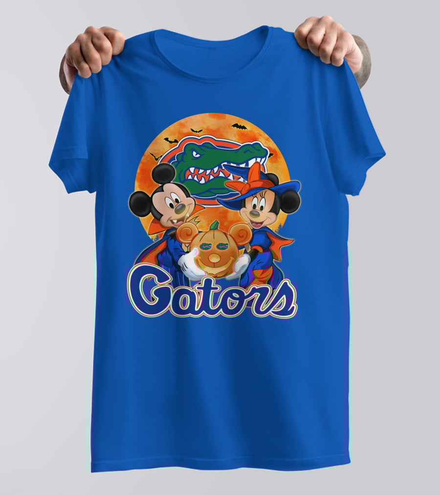 Florida Gators Mickey Mouse And Minnie Mouse Halloween Pumpkin T-Shirt