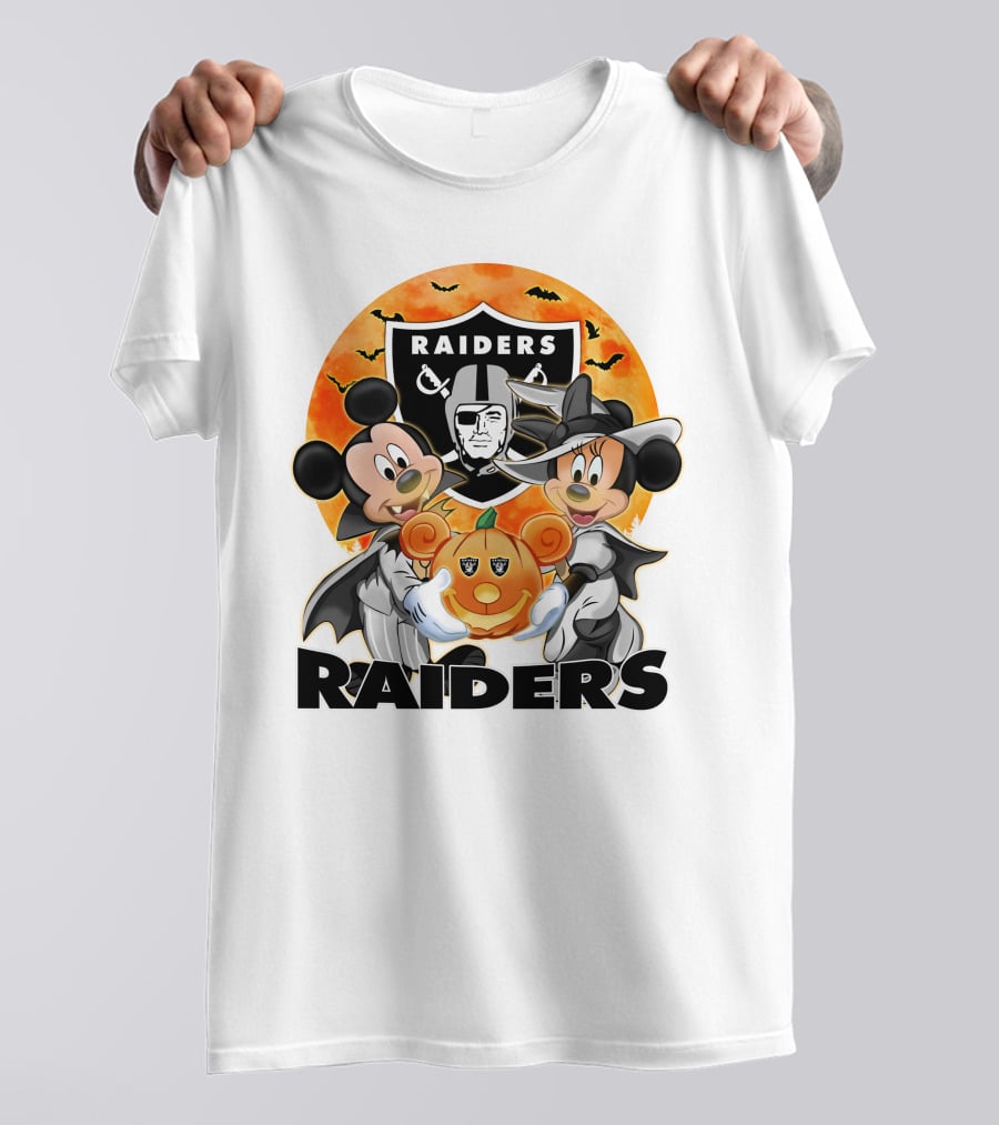 Las Vegas Raiders Mickey Mouse Minnie Mouse Halloween Pumpkin T-Shirt