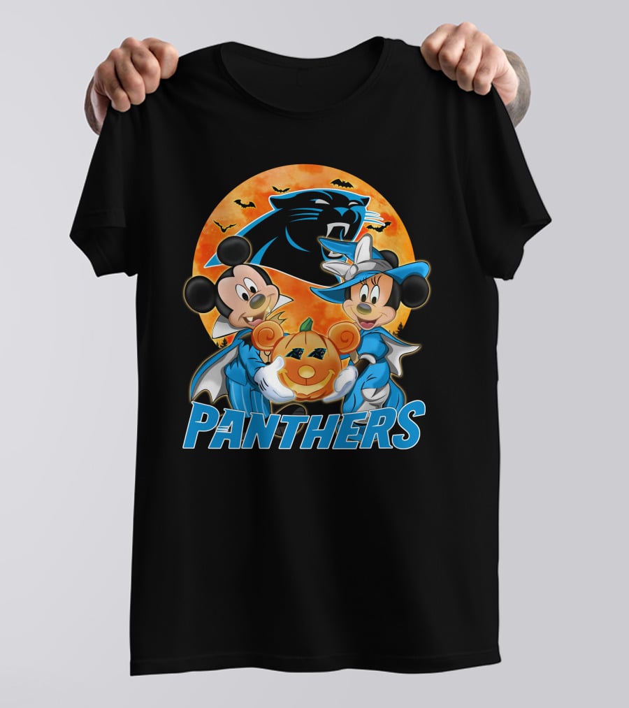 Carolina Panthers Mickey Mouse Minnie Mouse Halloween Pumpkin T-Shirt