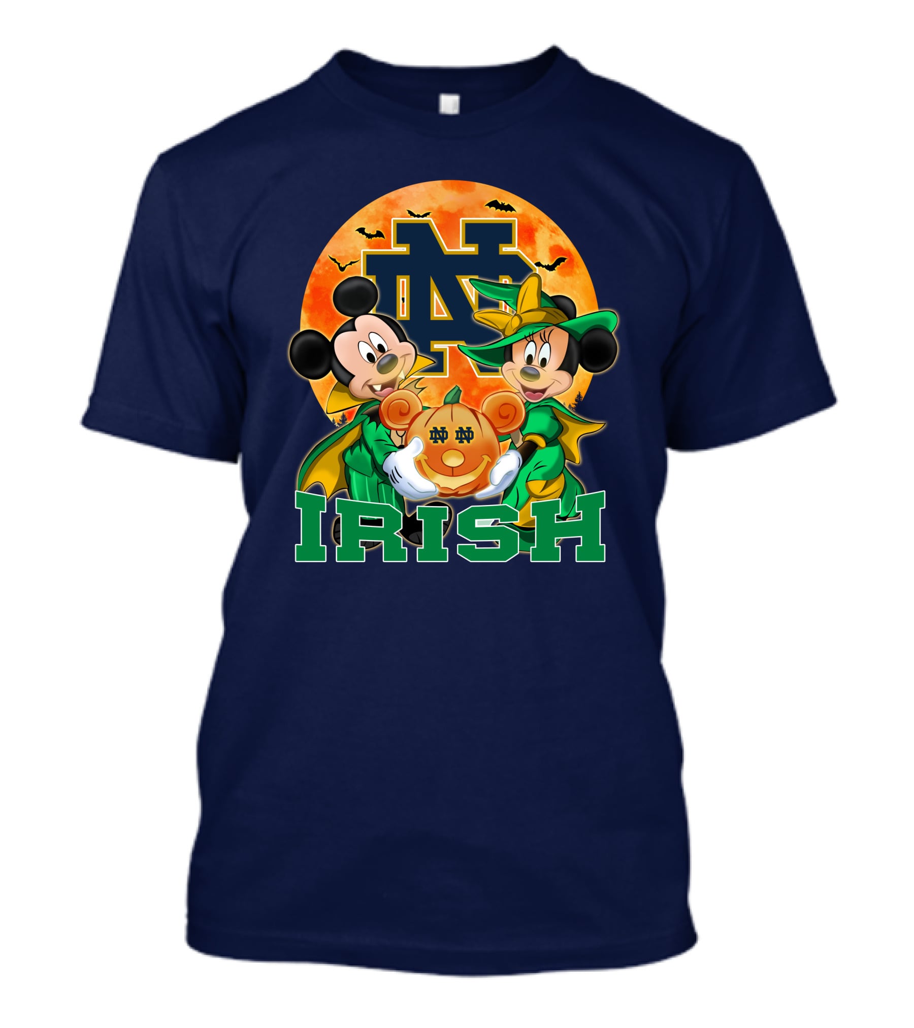 Notre Dame Fighting Irish Mickey Mouse Minnie Mouse Halloween Irish Pumpkin T-Shirt