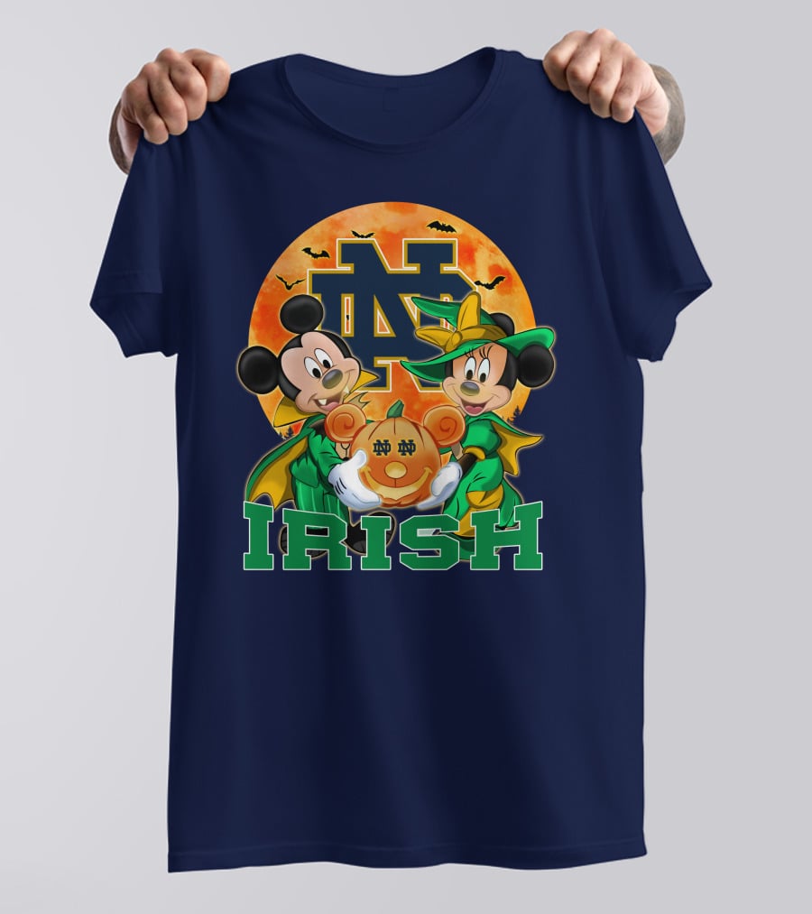 Notre Dame Fighting Irish Mickey Mouse Minnie Mouse Halloween Irish Pumpkin T-Shirt
