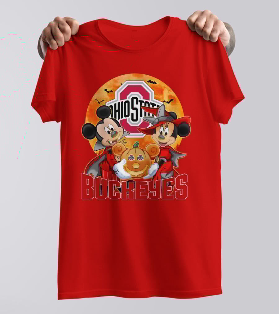 Ohio State Buckeyes Mickey Mouse Minnie Mouse Halloween Pumpkin T-Shirt