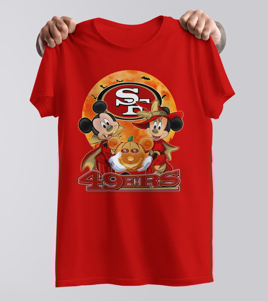 San Francisco 49ers Mickey Mouse Minnie Mouse Halloween Pumpkin T-Shirt