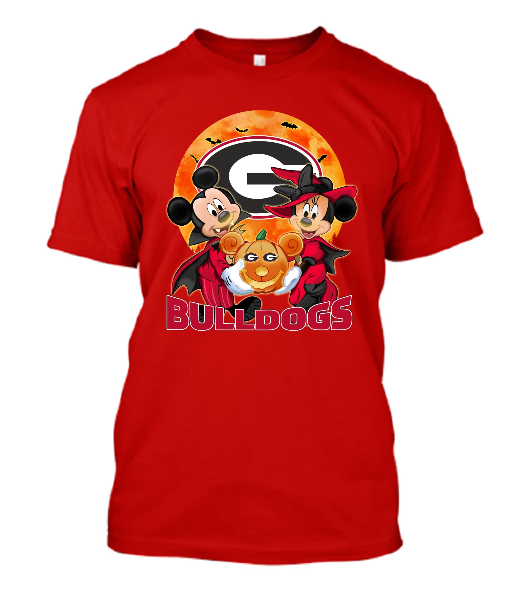 Georgia Bulldogs Mickey And Minnie Mouse Halloween Pumpkin T-Shirt