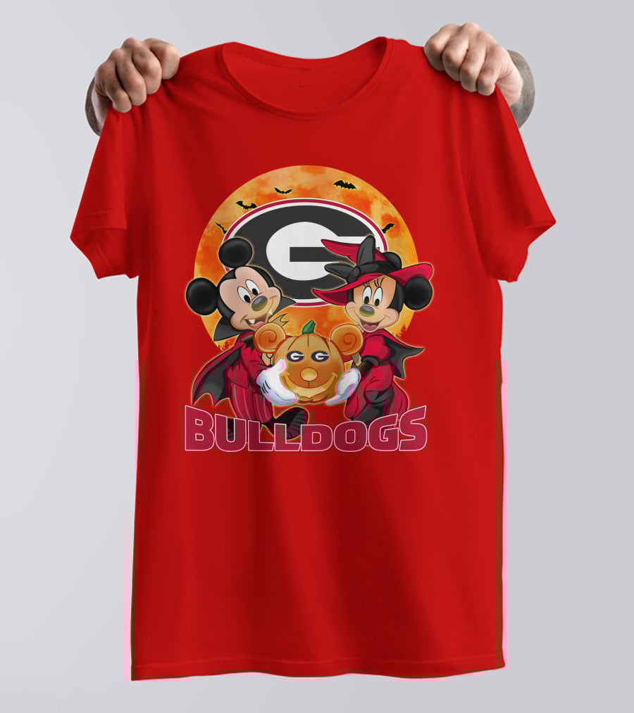 Georgia Bulldogs Mickey And Minnie Mouse Halloween Pumpkin T-Shirt