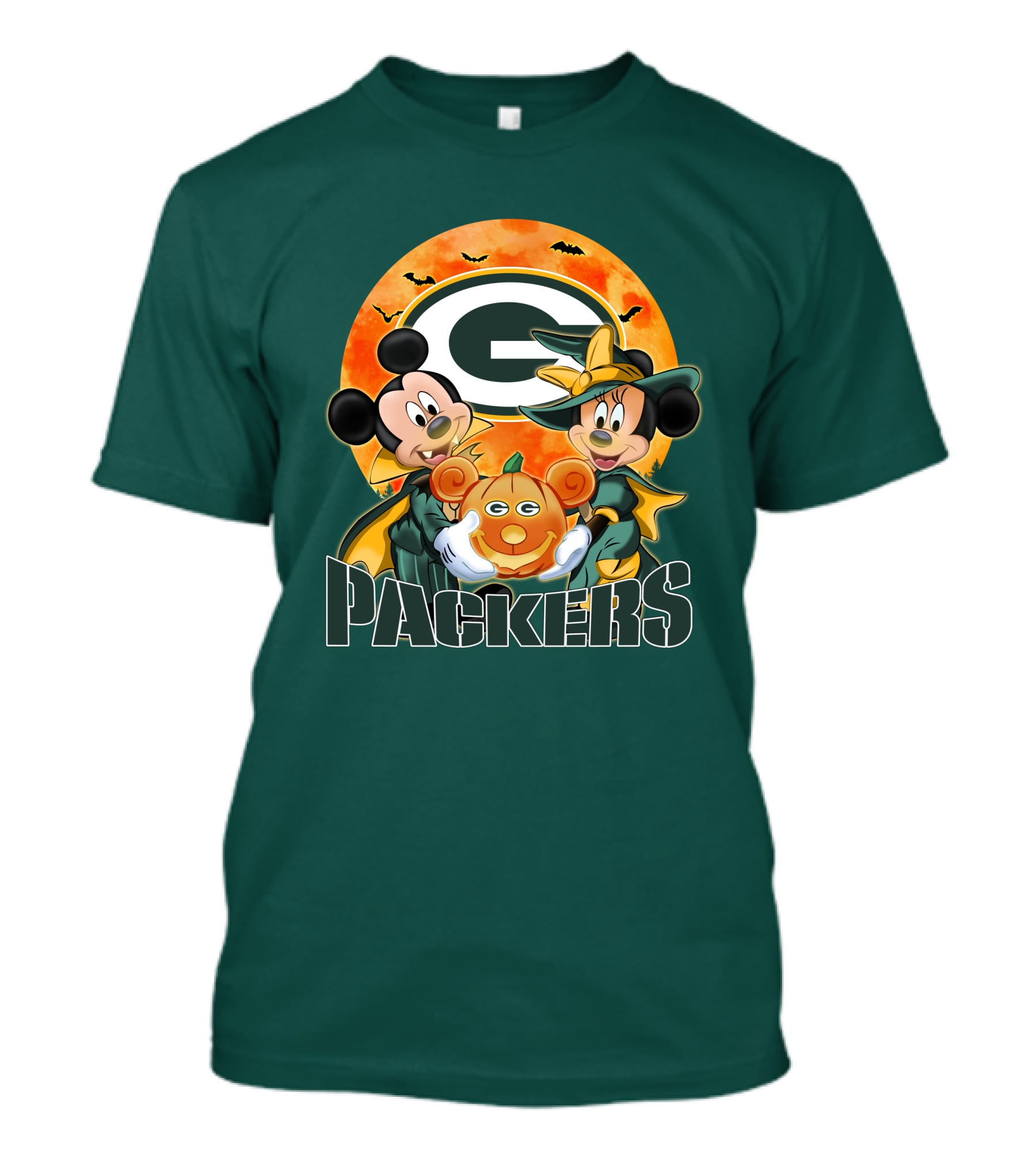 Green Bay Packers Mickey And Minnie Halloween Pumpkin T-Shirt