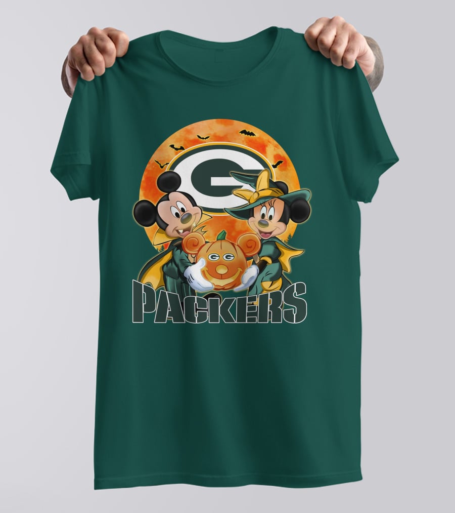 Green Bay Packers Mickey And Minnie Halloween Pumpkin T-Shirt
