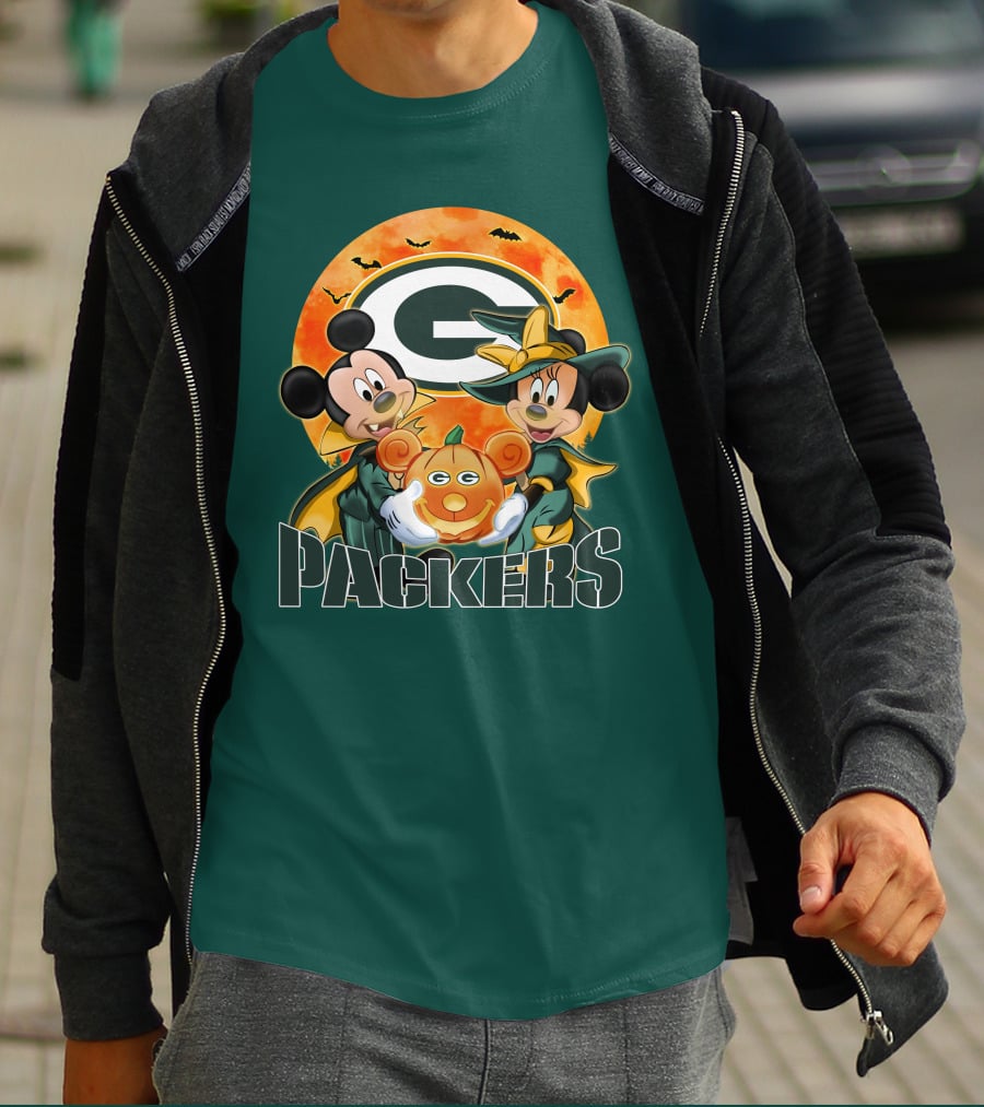 Green Bay Packers Mickey And Minnie Halloween Pumpkin T-Shirt