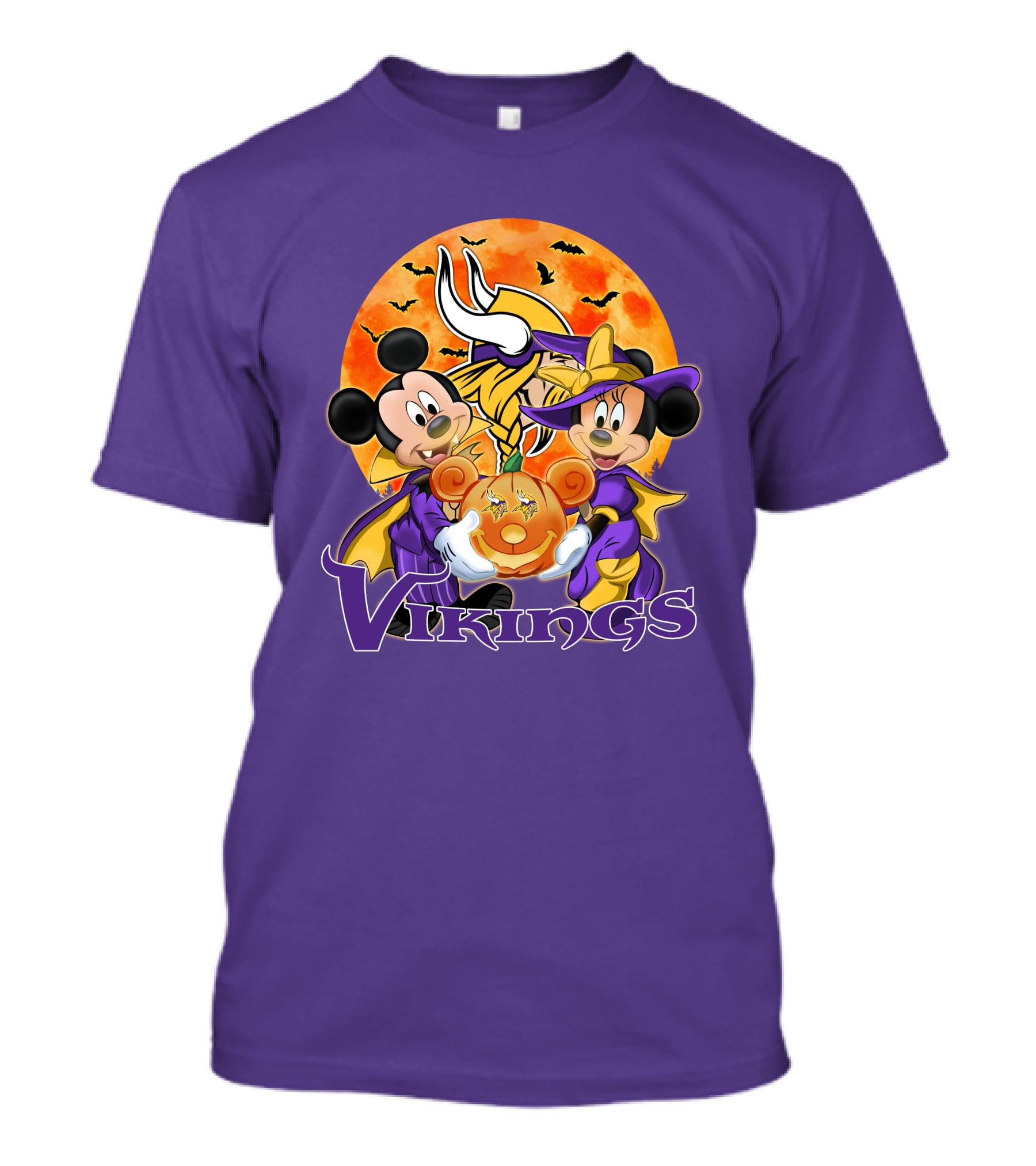 Vikings Halloween Mickey Mouse And Minnie Mouse Football Pumpkin T-Shirt