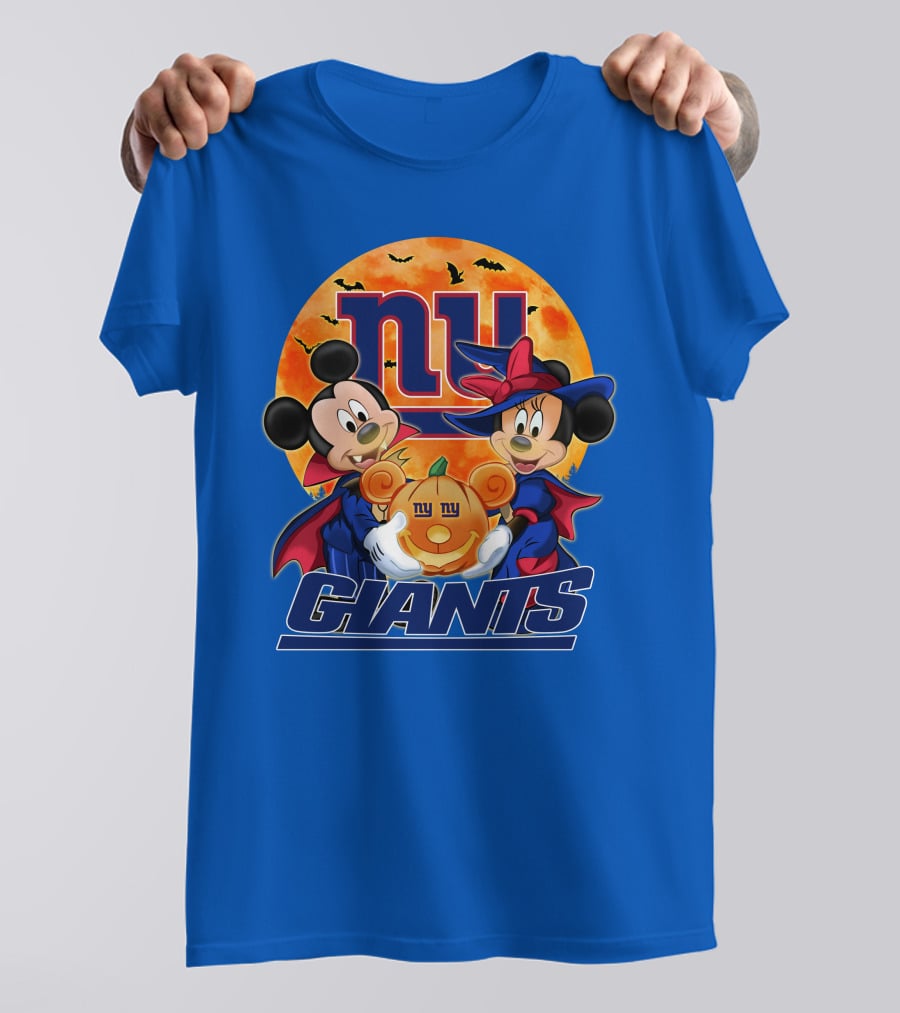 New York Giants Mickey Mouse Minnie Mouse Halloween Pumpkin T-Shirt