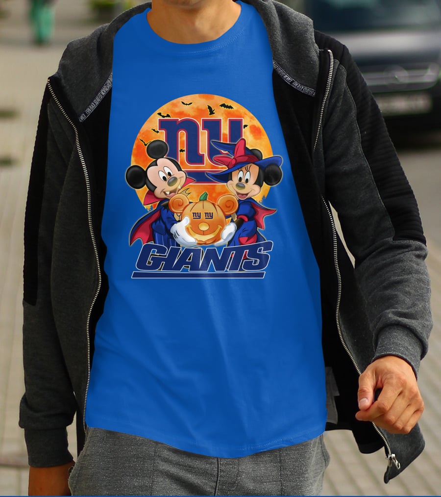 New York Giants Mickey Mouse Minnie Mouse Halloween Pumpkin T-Shirt