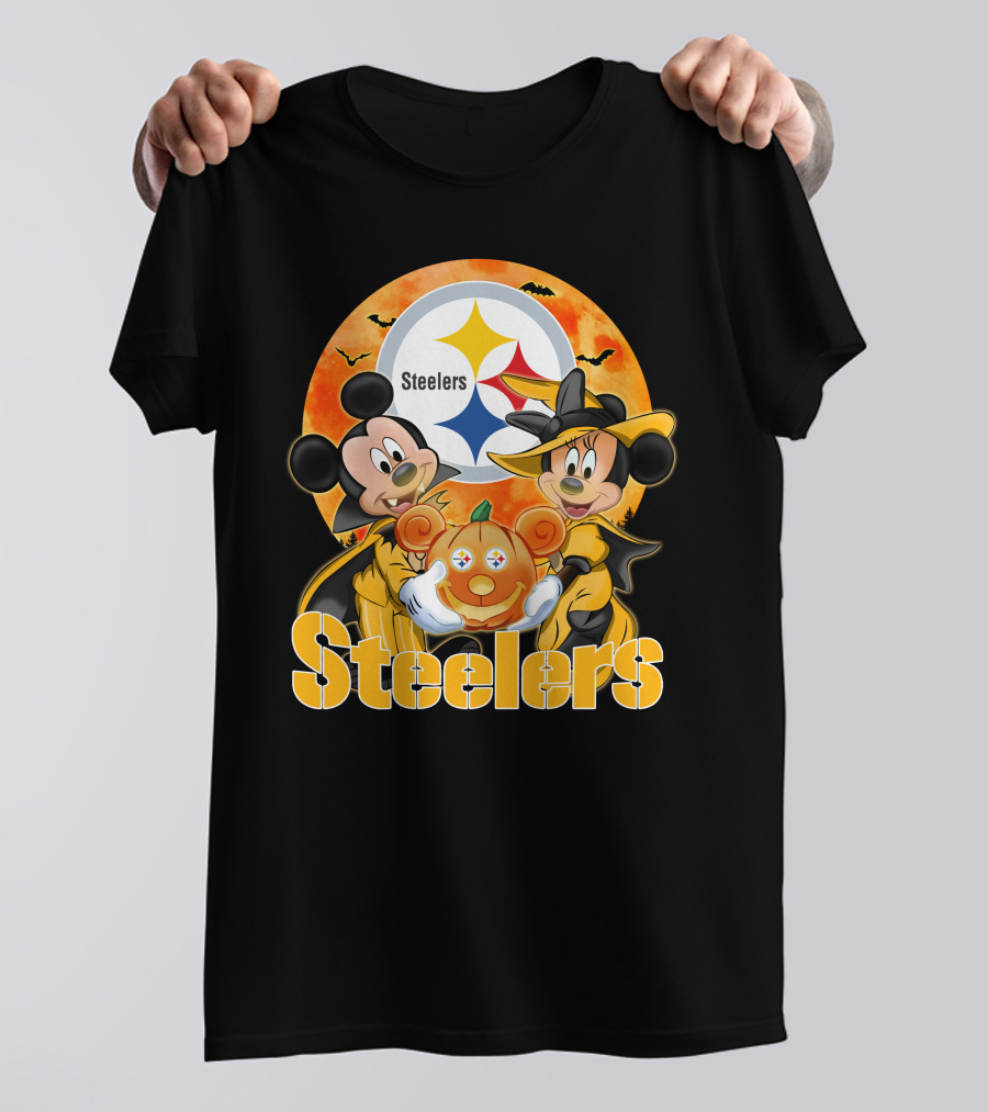 Steelers Mickey Mouse Minnie Mouse Halloween Pumpkin T-Shirt