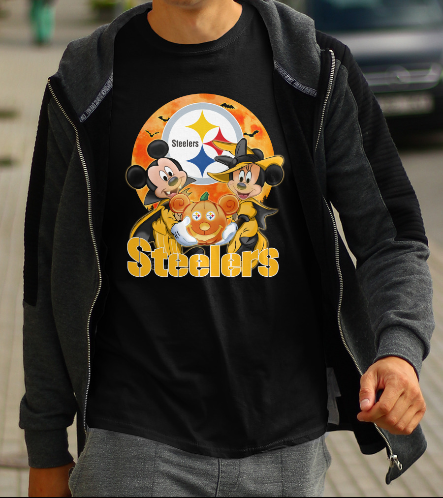 Steelers Mickey Mouse Minnie Mouse Halloween Pumpkin T-Shirt