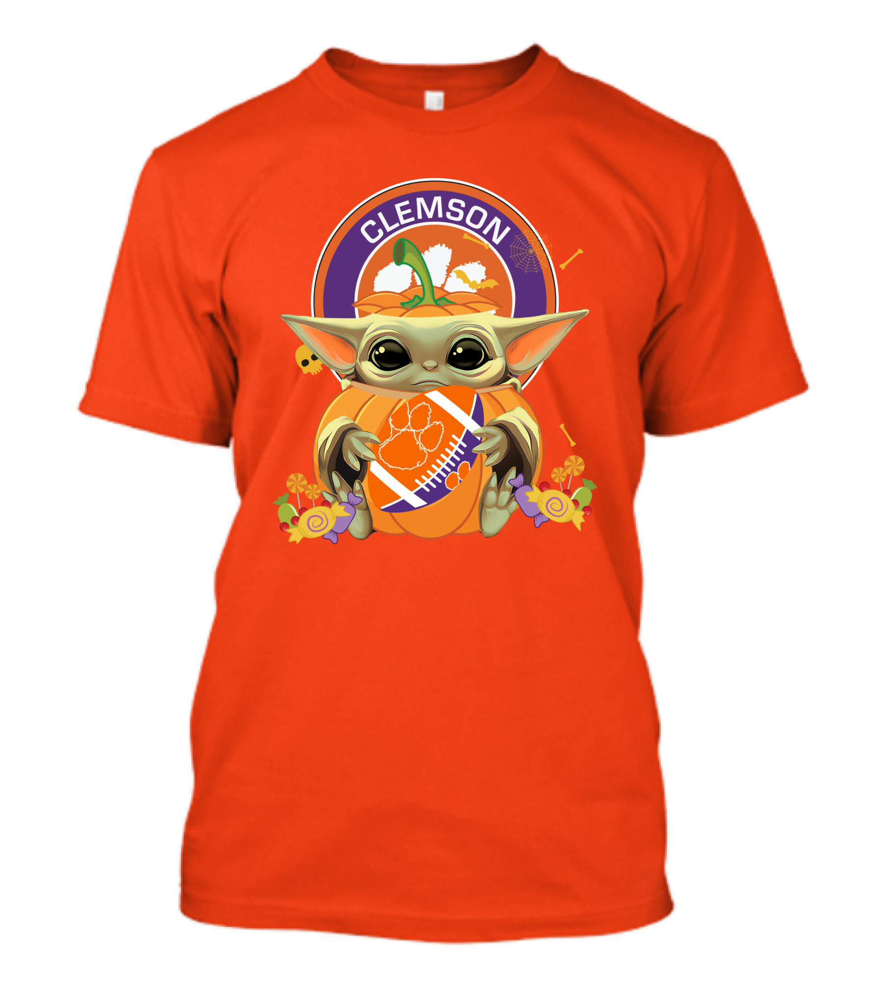 Halloween Pumpkin Baby Yoda Clemson Tigers Football T-Shirt