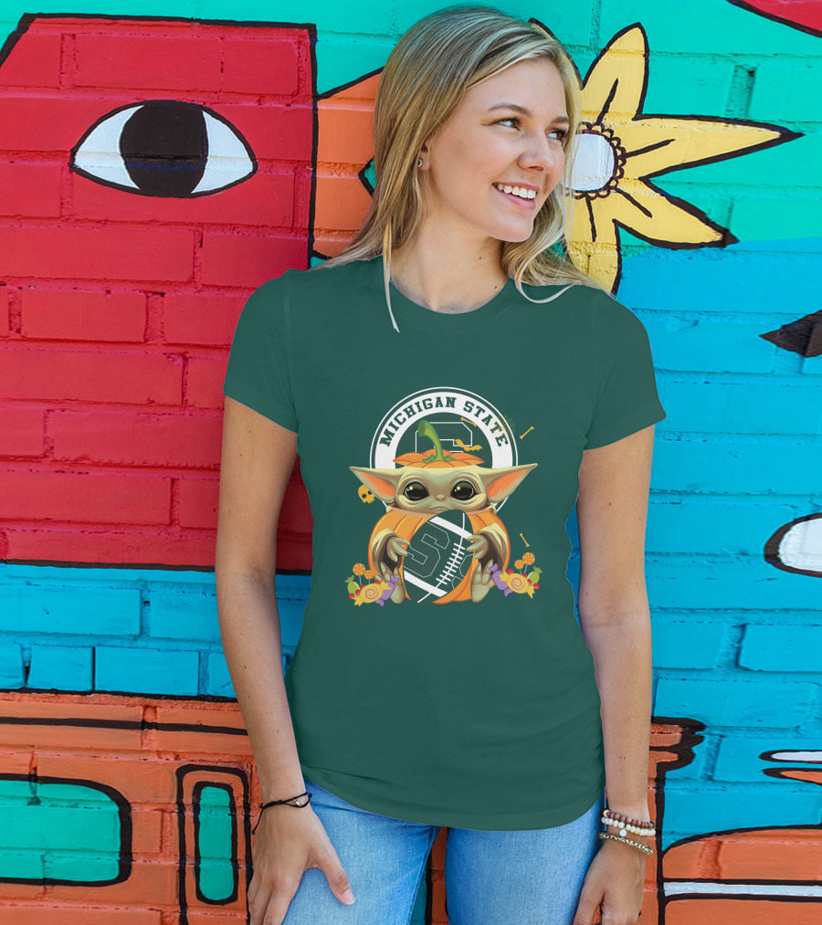 Halloween Pumpkin Baby Yoda Michigan State Spartans T-Shirt