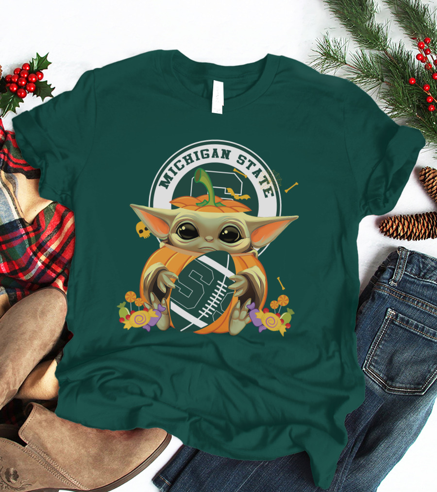 Halloween Pumpkin Baby Yoda Michigan State Spartans T-Shirt
