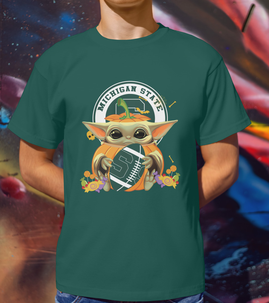 Halloween Pumpkin Baby Yoda Michigan State Spartans T-Shirt