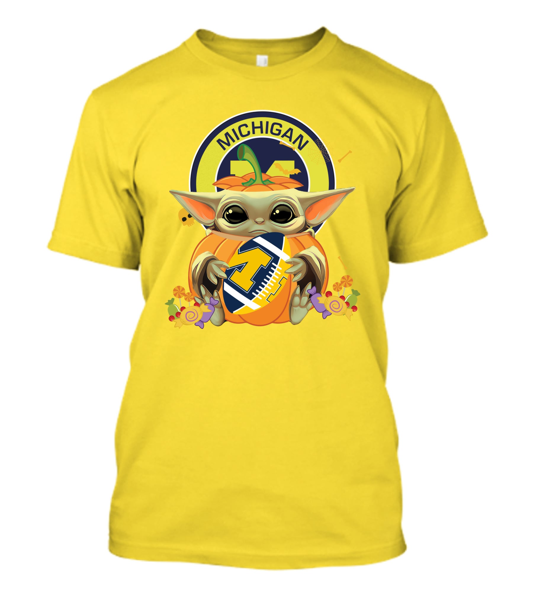 Halloween Pumpkin Baby Yoda Hug Michigan Wolverines Football T-Shirt