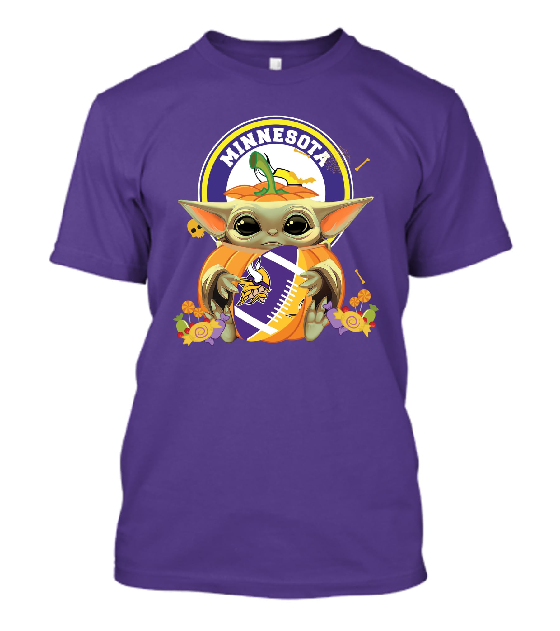 Halloween Pumpkin Baby Yoda Minnesota Vikings Hug T-Shirt