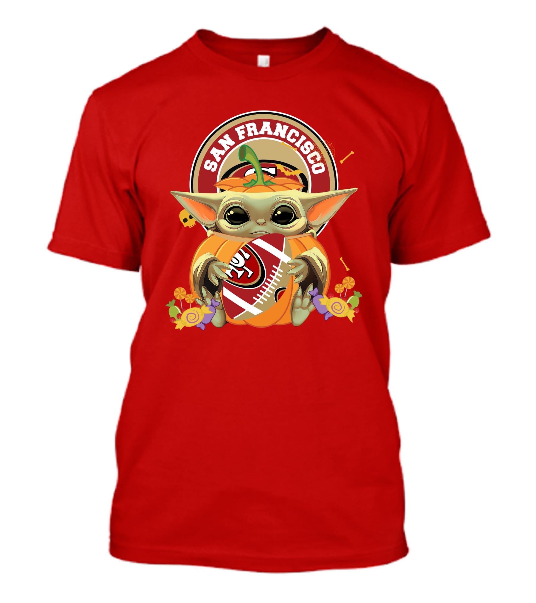 Halloween Pumpkin Baby Yoda Hug San Francisco 49ers Football T-Shirt