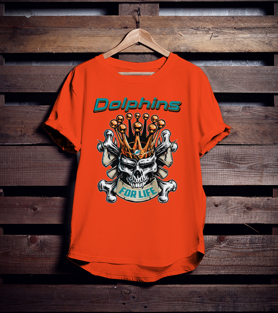 Dolphins Skull King Crown For Life T-Shirt